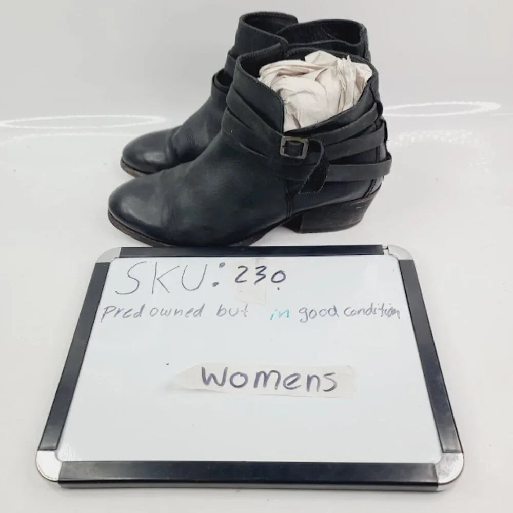 H By Hudson Women's Black‎ Horrigan Leather Wrap Block Heel Ankle Bootie Size 4